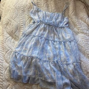 White and blue floral babydoll dress